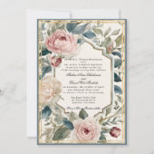 エレガントフローラフランスのブルークラシック結婚ヴィンテージ 招待状 (正面)