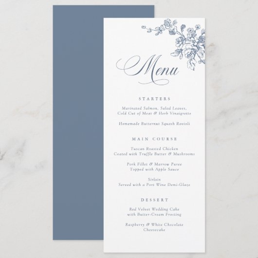 エレガントフローラフランスのヴィンテージトイルボタニカルメニュー メニュー (正面/裏面)