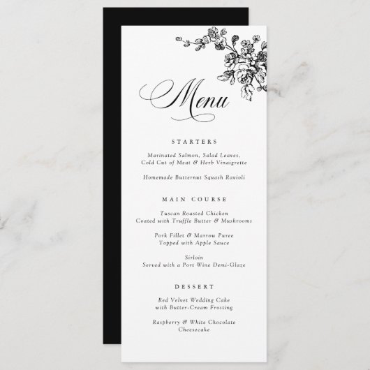 エレガントフローラフランスのヴィンテージトイルボタニカルメニュー メニュー (正面/裏面)