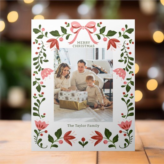 エレガントフローラフレームのクリスマスフォト シーズンカード