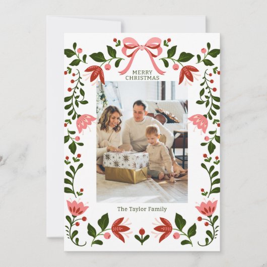 エレガントフローラフレームのクリスマスフォト シーズンカード (正面)