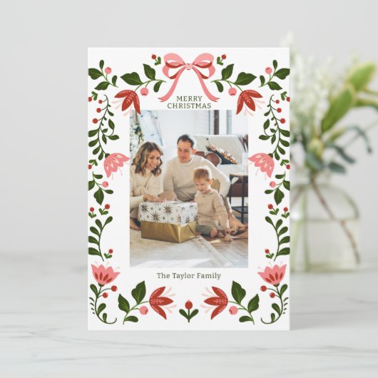 エレガントフローラフレームのクリスマスフォト シーズンカード (スタンド正面)