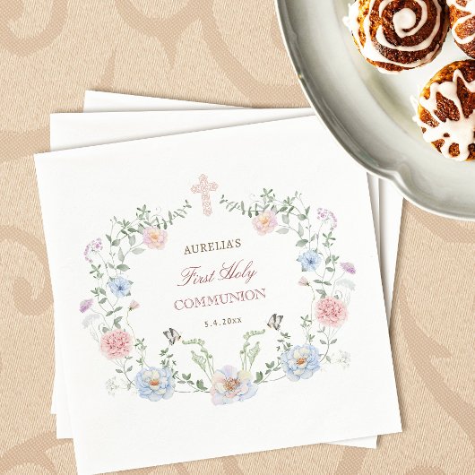 エレガントフローラフレームの最初の通信 スタンダードカクテルナプキン