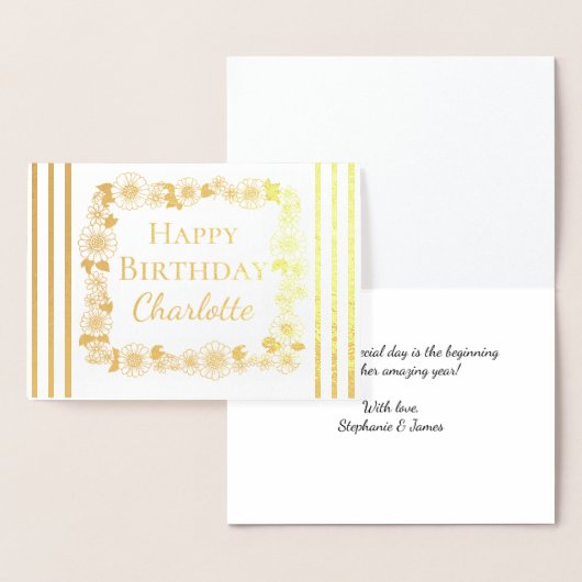 エレガントフローラフレームハッピーバースデー実在金ゴールド 箔カード (ディスプレー)