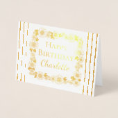 エレガントフローラフレームハッピーバースデー実在金ゴールド 箔カード (正面)