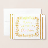 エレガントフローラフレームハッピーバースデー実在金ゴールド 箔カード (封筒付き正面)
