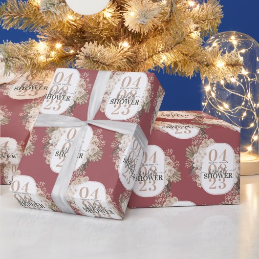 エレガントフローラフレームブライダルシャワーパーソナライズされた ラッピングペーパー (クリスマス)