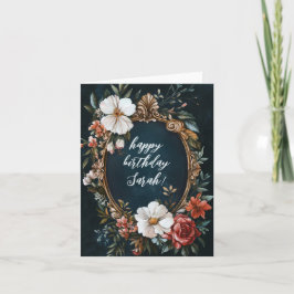 エレガントフローラフレームヴィンテージカスタム誕生日名 カード