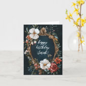 エレガントフローラフレームヴィンテージカスタム誕生日名 カード (黄色い花)