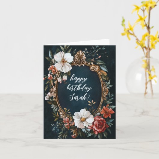 エレガントフローラフレームヴィンテージカスタム誕生日名 カード (黄色い花)
