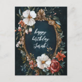 エレガントフローラフレームヴィンテージカスタム誕生日名 ポストカード (正面)
