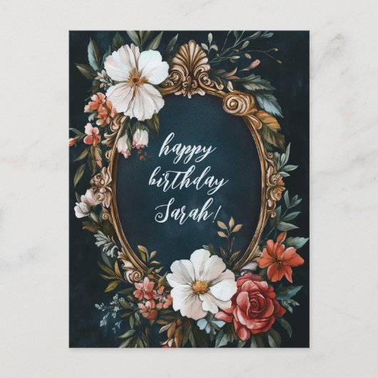 エレガントフローラフレームヴィンテージカスタム誕生日名 ポストカード (正面)