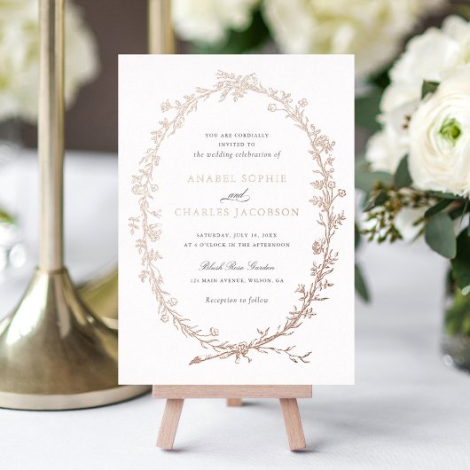 エレガントフローラフレームヴィンテージ結婚植物学 箔招待状