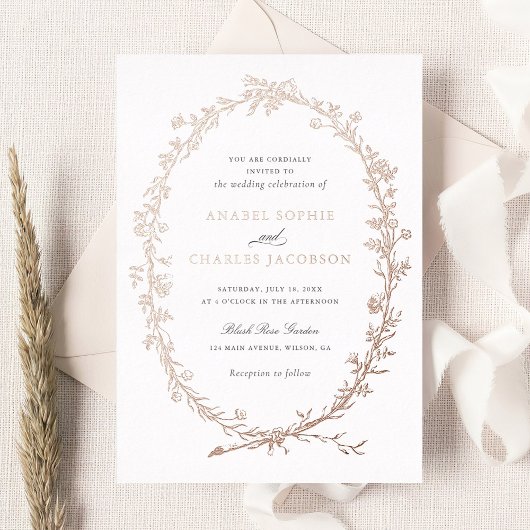 エレガントフローラフレームヴィンテージ結婚植物学 箔招待状