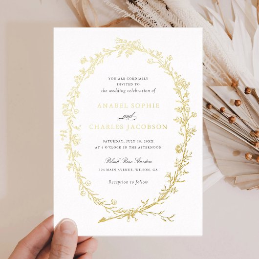 エレガントフローラフレームヴィンテージ結婚植物学 箔招待状