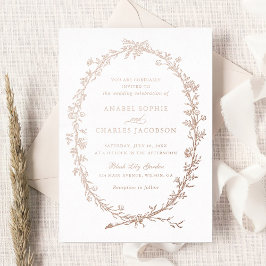 エレガントフローラフレームヴィンテージ結婚植物学 箔招待状