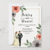 エレガントフローラフレーム新郎新婦シック結婚ズ 招待状 (正面)