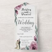 エレガントフローラフレーム新郎新婦ボホ結婚の オールインワン招待状 (内側)