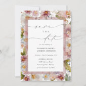 エレガントフローラフレーム日付の保存 招待状 (正面)