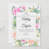 エレガントフローラフレーム水の色結婚の 招待状 (正面)