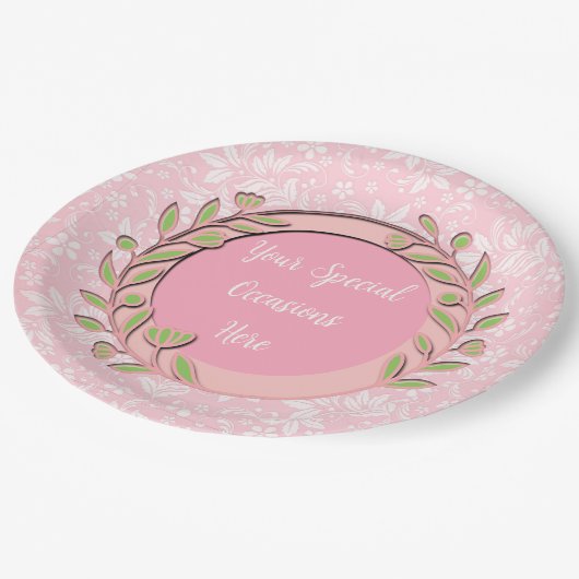 エレガントフローラフレーム:すべての大事な行事 ペーパープレート (アングル)