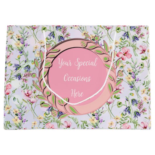 エレガントフローラフレーム：すべての大事な行事 ラージペーパーバッグ (正面)