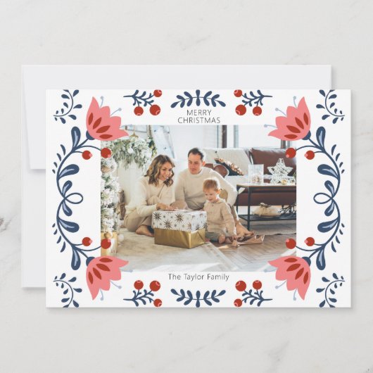 エレガントフローラフレームChristmas One写真 シーズンカード (正面)