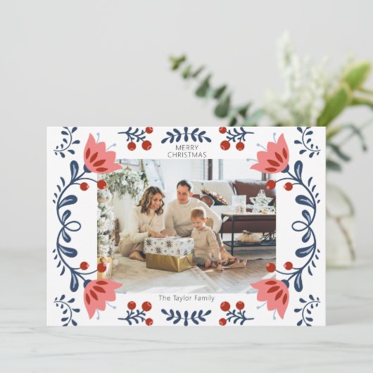 エレガントフローラフレームChristmas One写真 シーズンカード (スタンド正面)