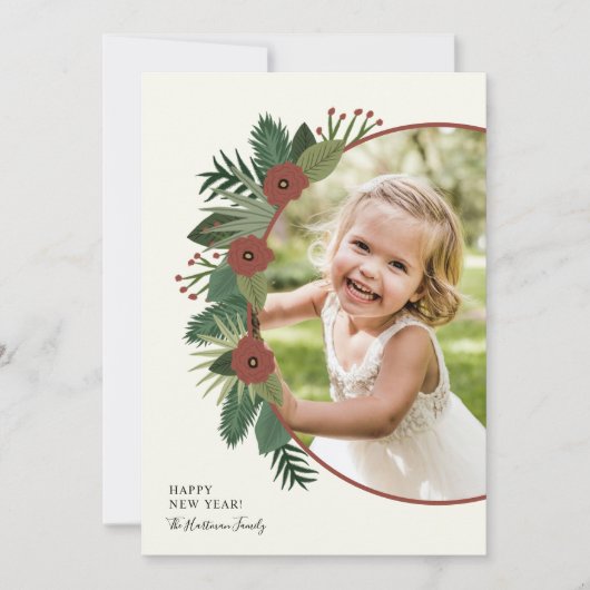 エレガントフローラフレームHappy New Year写真 シーズンカード (正面)