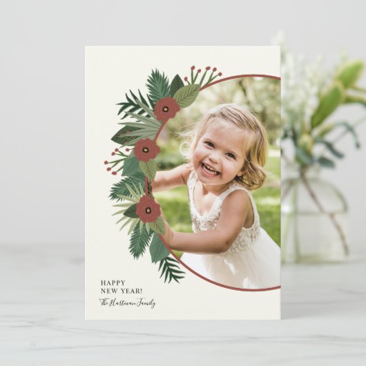 エレガントフローラフレームHappy New Year写真 シーズンカード (スタンド正面)