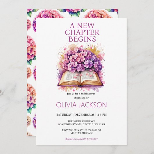 エレガントフローラブックブライダルシャワー招待 シーズンカード (正面/裏面)