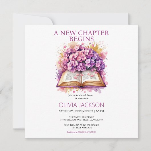 エレガントフローラブックブライダルシャワー招待 招待状 (正面)