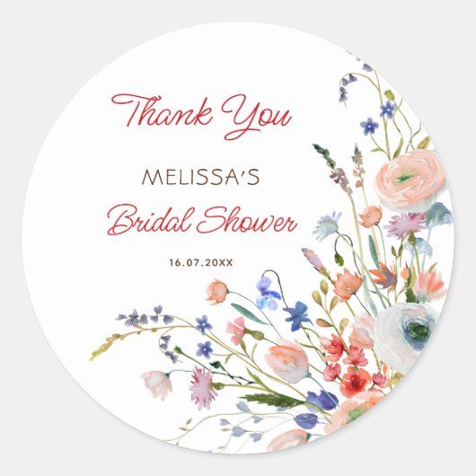 エレガントフローラブライダルシャワーありがとう ラウンドシール (正面)