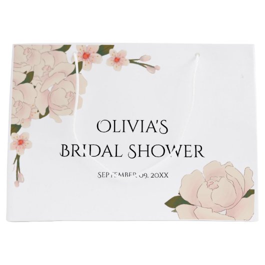 エレガントフローラブライダルシャワーは大きな抱き枕を好む ラージペーパーバッグ (正面)