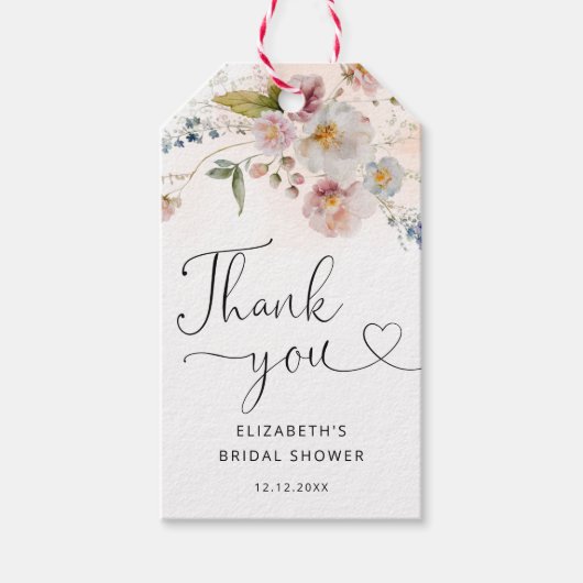 エレガントフローラブライダルシャワーサンキューメッセージカード ギフトタグ (正面)