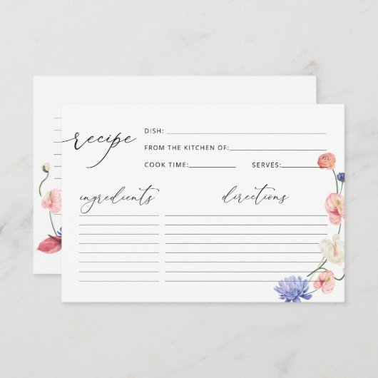 エレガントフローラブライダルシャワーレシピカード (正面/裏面)