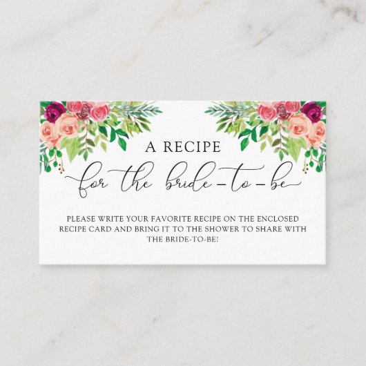 エレガントフローラブライダルシャワーレシピ要求 エンクロージャーカード (正面)