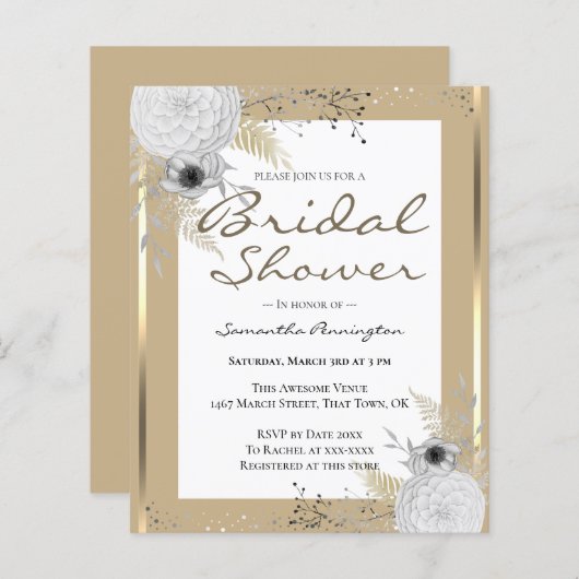 エレガントフローラブライダルシャワー予算招待状 (正面/裏面)