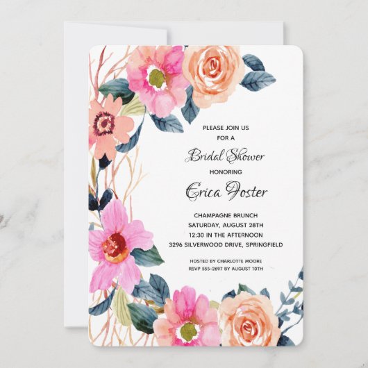エレガントフローラブライダルシャワー招待状 (正面)