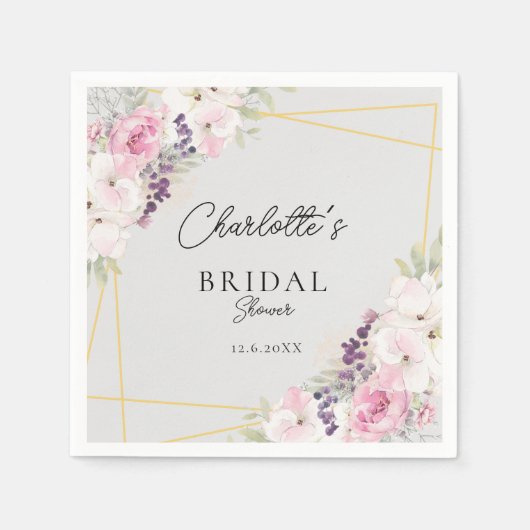 エレガントフローラブライダルシャワー スタンダードカクテルナプキン (正面)