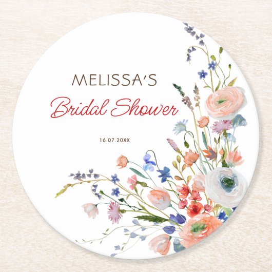 エレガントフローラブライダルシャワー ラウンドペーパーコースター (正面)
