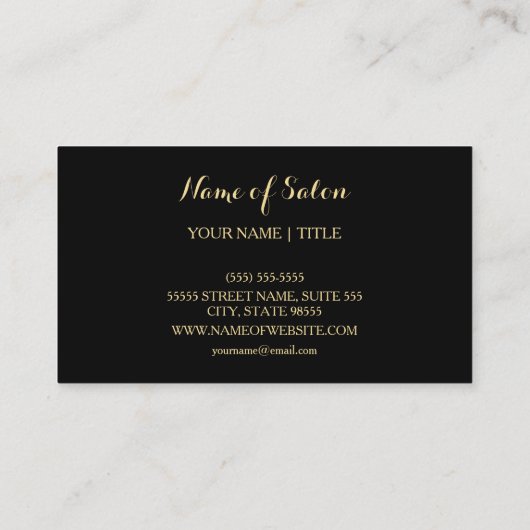 エレガントフローラブラックと金ゴールドフェイクヘアスタイリスト 名刺 (裏面)