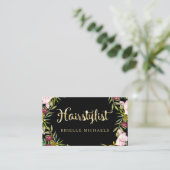 エレガントフローラブラックと金ゴールドフェイクヘアスタイリスト 名刺 (スタンド正面)