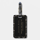 エレガントフローラブラックと金ゴールド光沢モノグラム ラゲッジタグ (裏面縦)