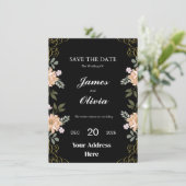 エレガントフローラブラックと金ゴールド結婚式招待状 招待状 (スタンド正面)