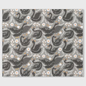 エレガントフローラブラックスワン模様 ラッピングペーパー (フラット)