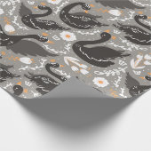 エレガントフローラブラックスワン模様 ラッピングペーパー (角)