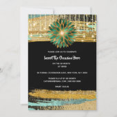 エレガントフローラブラック金ゴールドティール（緑がかった色）誕生日パーティー 招待状 (正面)