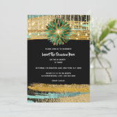 エレガントフローラブラック金ゴールドティール（緑がかった色）誕生日パーティー 招待状 (スタンド正面)