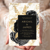 エレガントフローラブラック金ゴールドホワイトマーブル結婚ズ 招待状